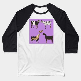 Nubian Goats Pattern Purple Baseball T-Shirt